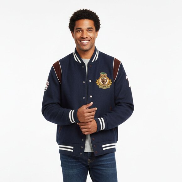 Roots Canada Wool Blend Varsity Jacket Navy Blue & Maroon Patches Mens Classic - Picture 3 of 14